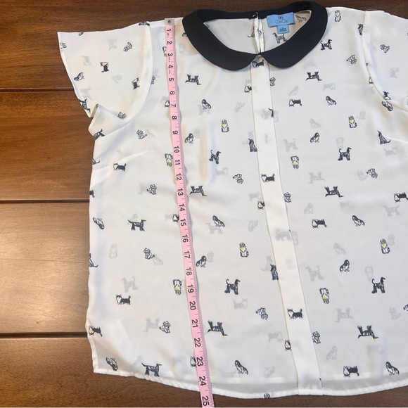 CeCe White Blouse with Black Peter Pan Collar and All Over Dog Print - Picture 3 of 7